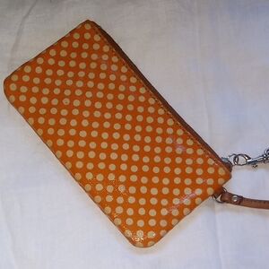 Fossil Polka Pattern Wristlet Leather Trims, Teal Interior Unique Color